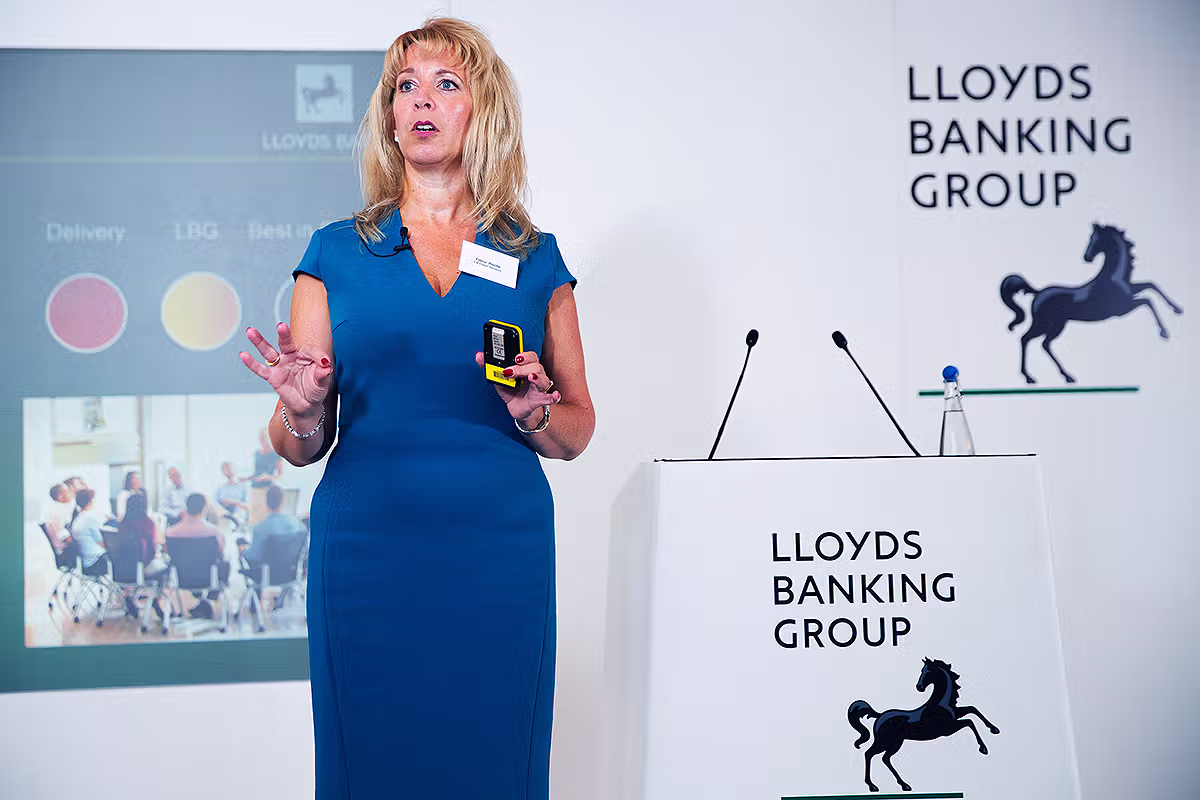 Candid speaker and delegate image from a Lloyds Banking Group London event